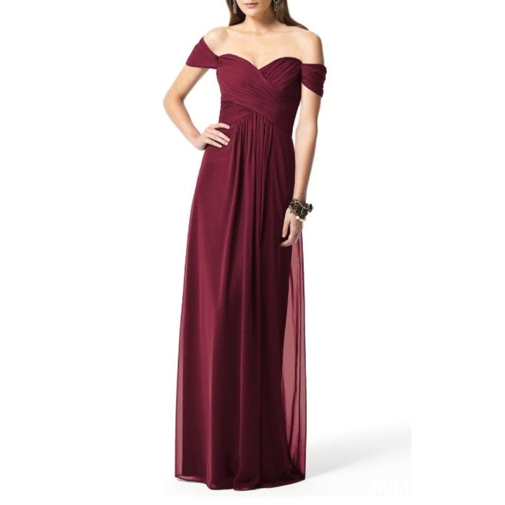 Dessy Collection Burgundy Ruched Chiffon Gown